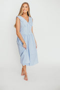 Sailor 100% Cotton Collared Midi Dress in Blue