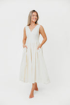 Cece 100% Cotton Bow Detail Woven Maxi Dress in Off-White