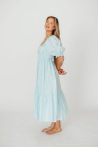 Crissy 100% Cotton Ruched Midi Dress in Baby Blue - Bump Friendly