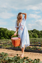 Delphine Midi Dress in Sky/Tomato