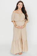 Josie 100% Cotton Maxi Dress in Beige (Lined) - Bump & Nursing Friendly *Final Sale*