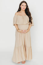 Josie 100% Cotton Maxi Dress in Beige (Lined) - Bump & Nursing Friendly *Final Sale*