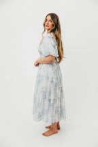 Elena Floral Print Smocked Midi Dress in Blue - Bump Friendly & Inclusive Sizing *7/20 PRE-ORDER*