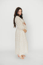 Hunter 100% Cotton Gauze Midi Dress in Natural/Fawn Floral - Bump Friendly