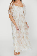 Mona Maxi Dress with Smocking in Cream Floral - Bump Friendly & Inclusive Sizing (S-3XL)