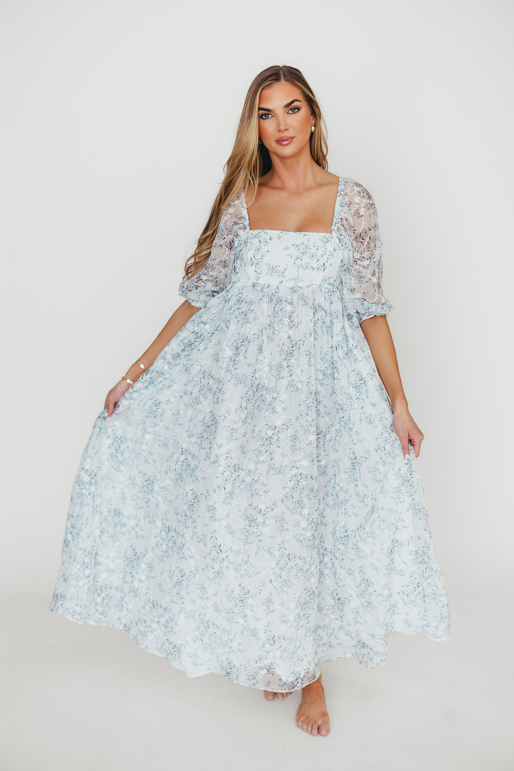 Mona Maxi Dress in Blue/White - Bump Friendly & Inclusive Sizing