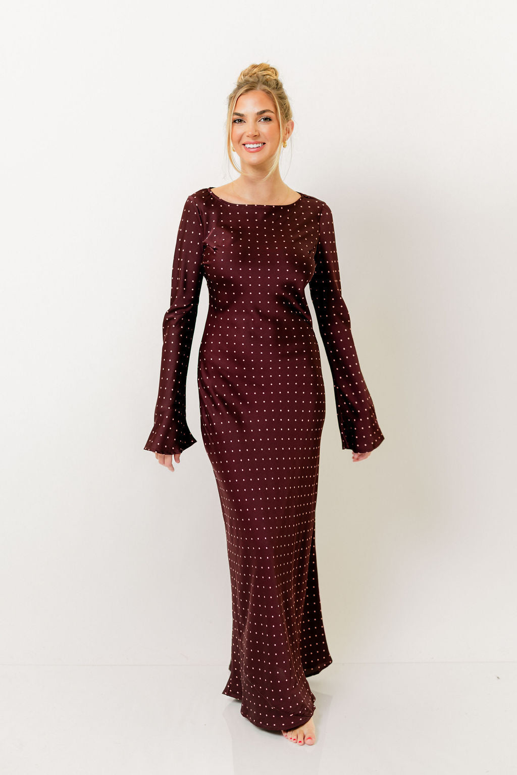 Georgie Polka Dot Maxi Dress in Burgundy