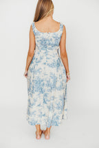Skyla 100% Cotton Toile Midi Dress with Tie in Blue