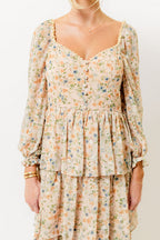 Shailene Tiered Floral Bustier Maxi Dress in Vintage Cream