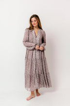 Anna Floral Print Button Front Duster Maxi W/Slip in Mocha Multi - Bump Friendly