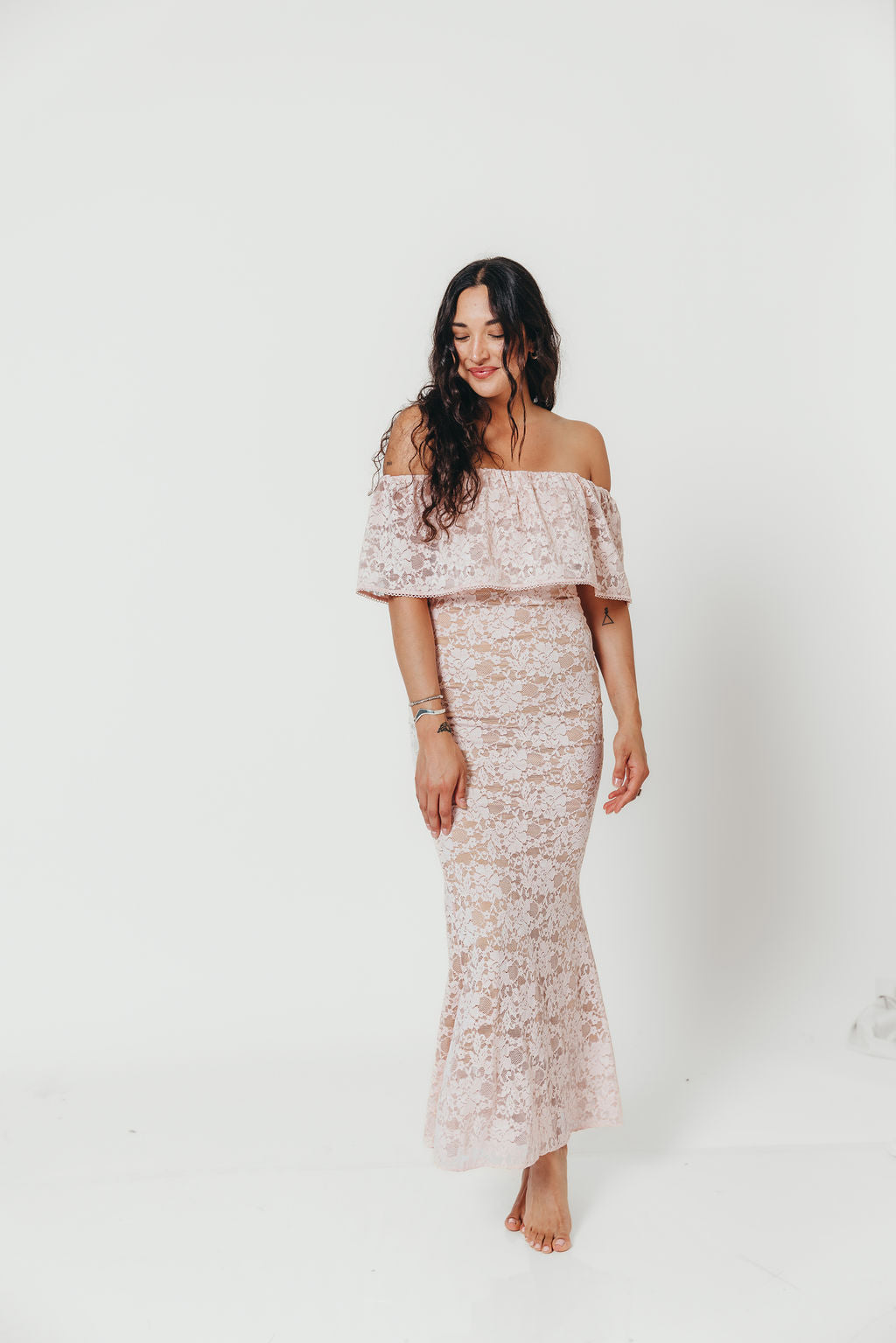 Reverie Lace Maxi Dress in Pale Pink