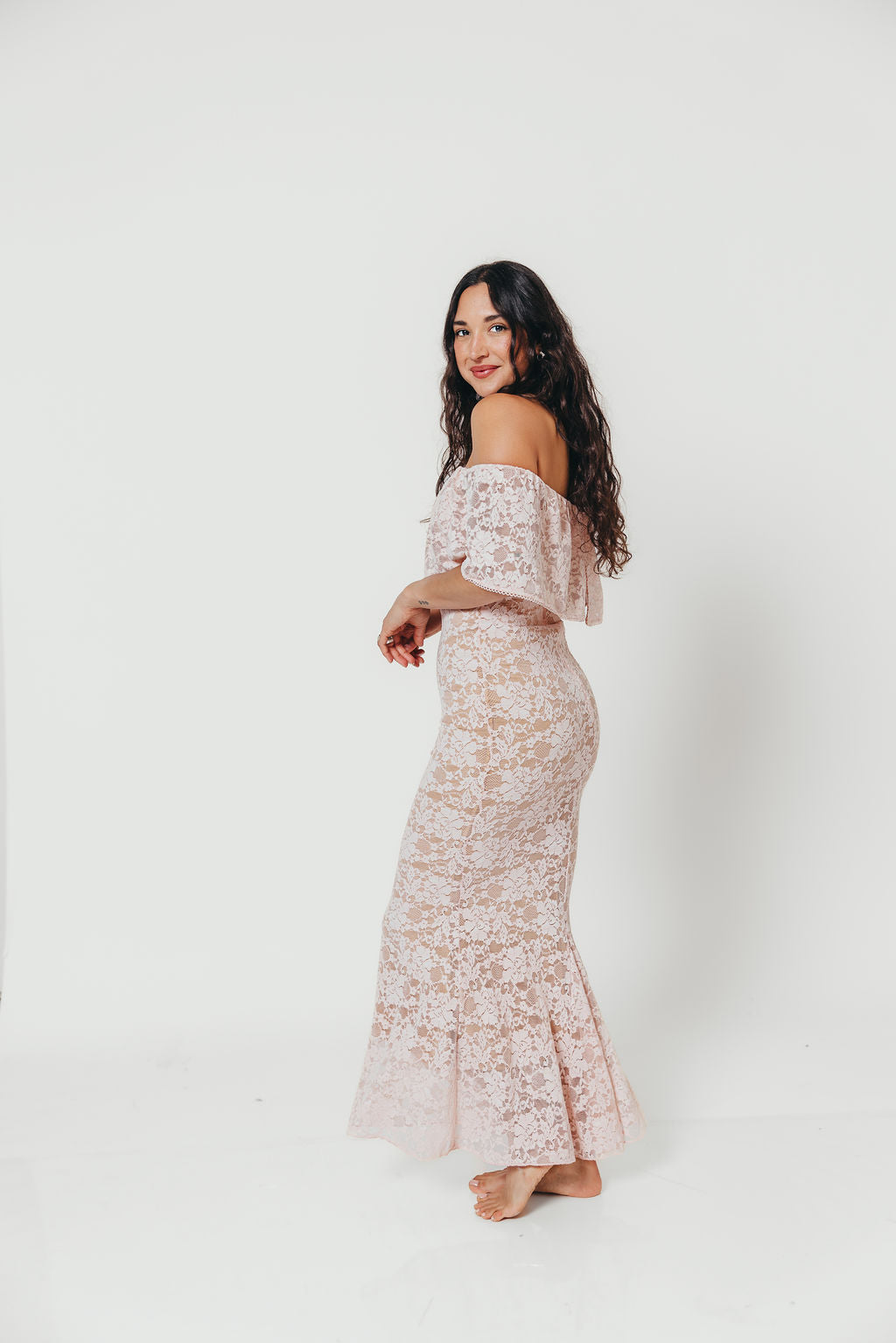 Reverie Lace Maxi Dress in Pale Pink