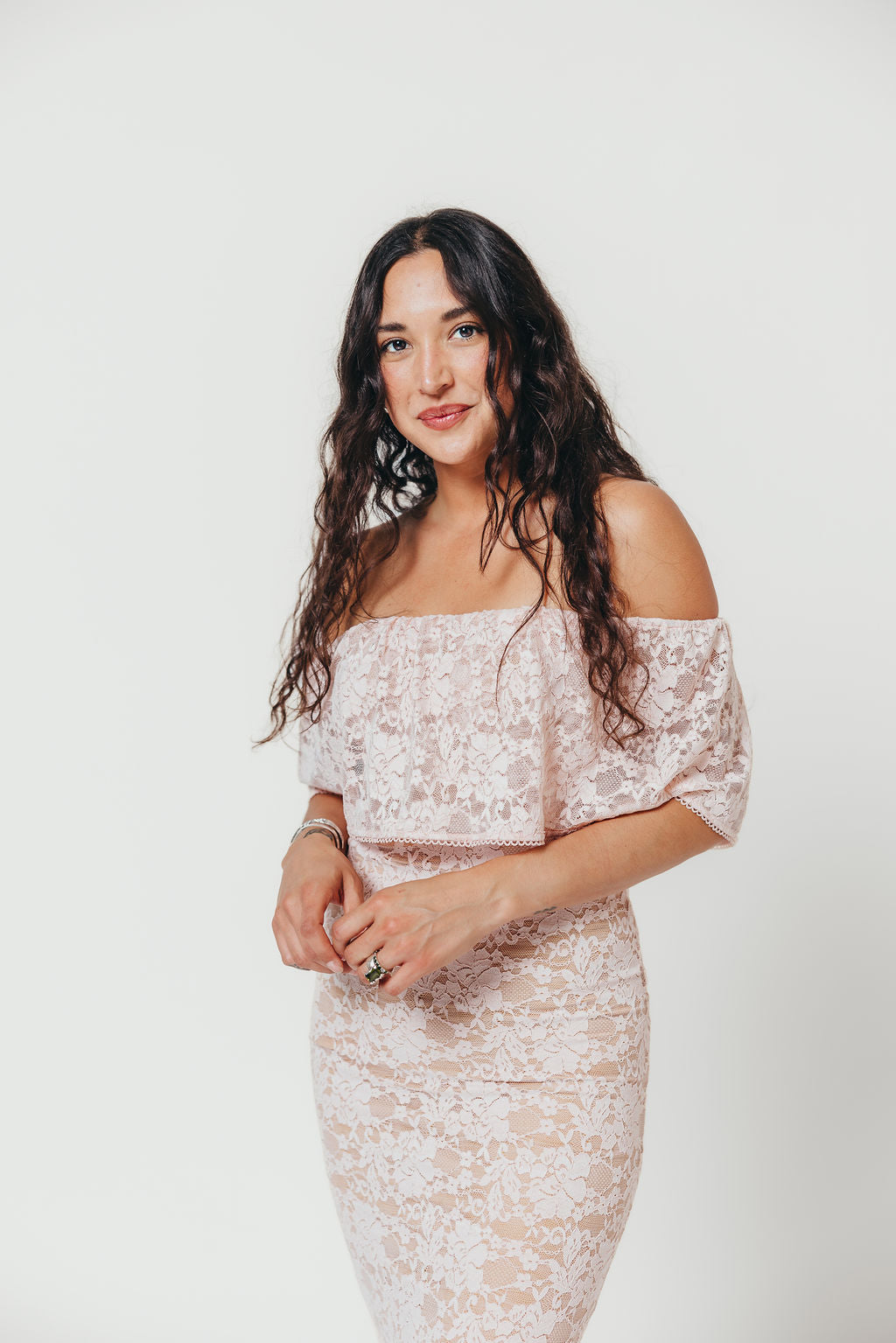 Reverie Lace Maxi Dress in Pale Pink