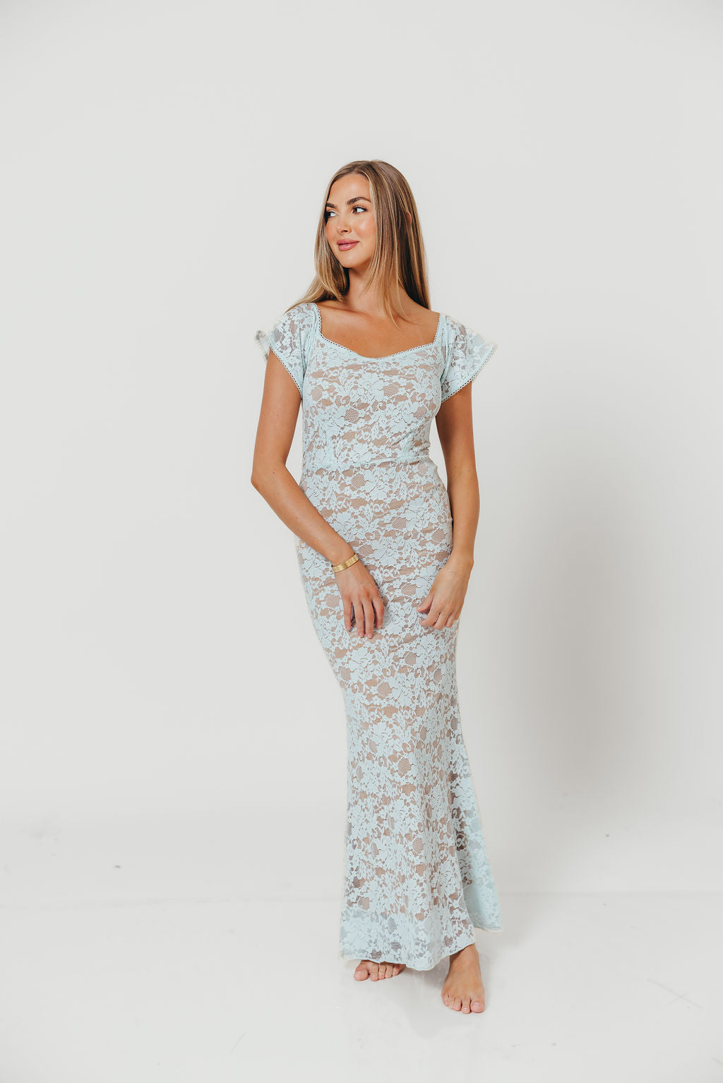 Evermore Lace Maxi Dress in Pale Blue