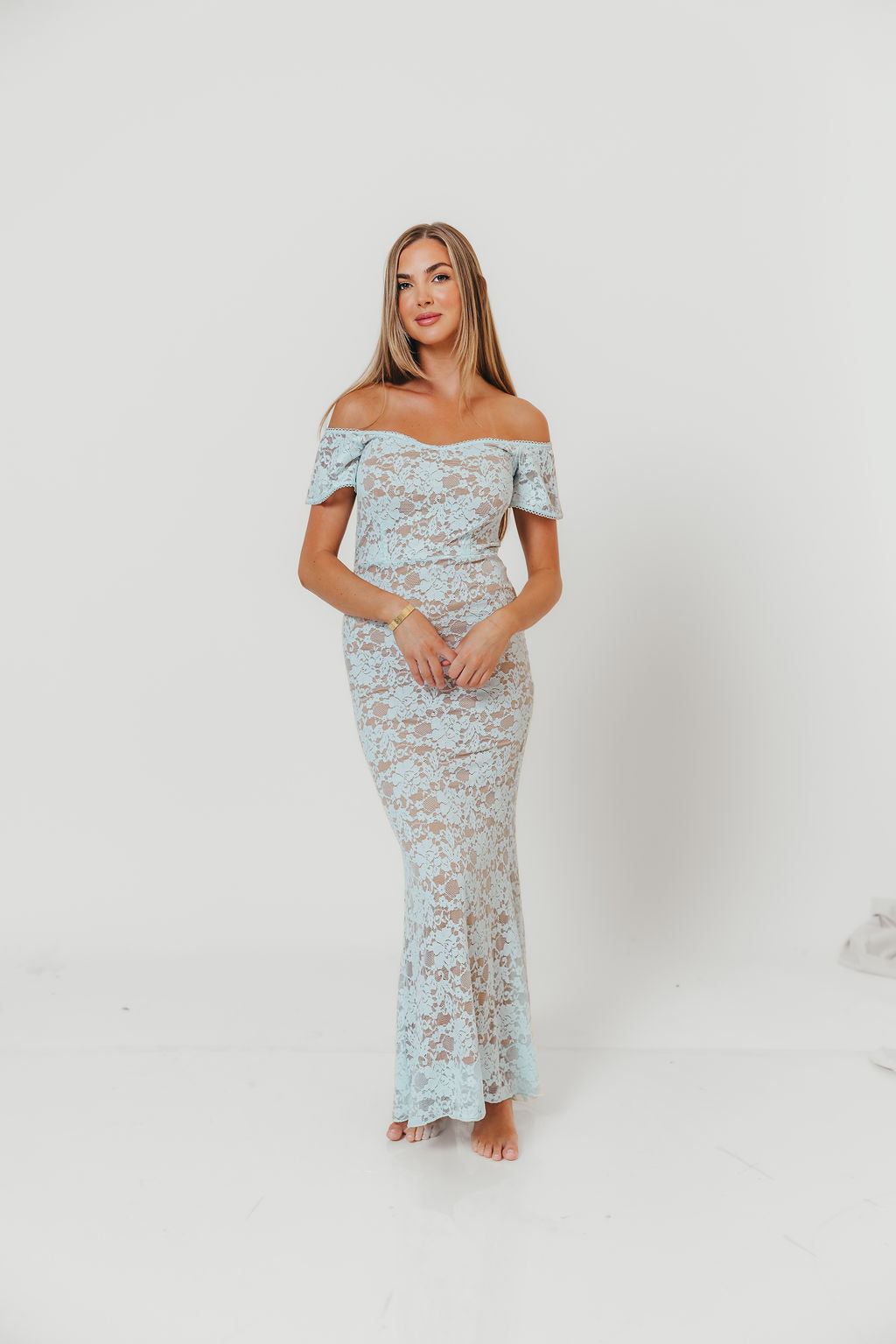 Evermore Lace Maxi Dress in Pale Blue