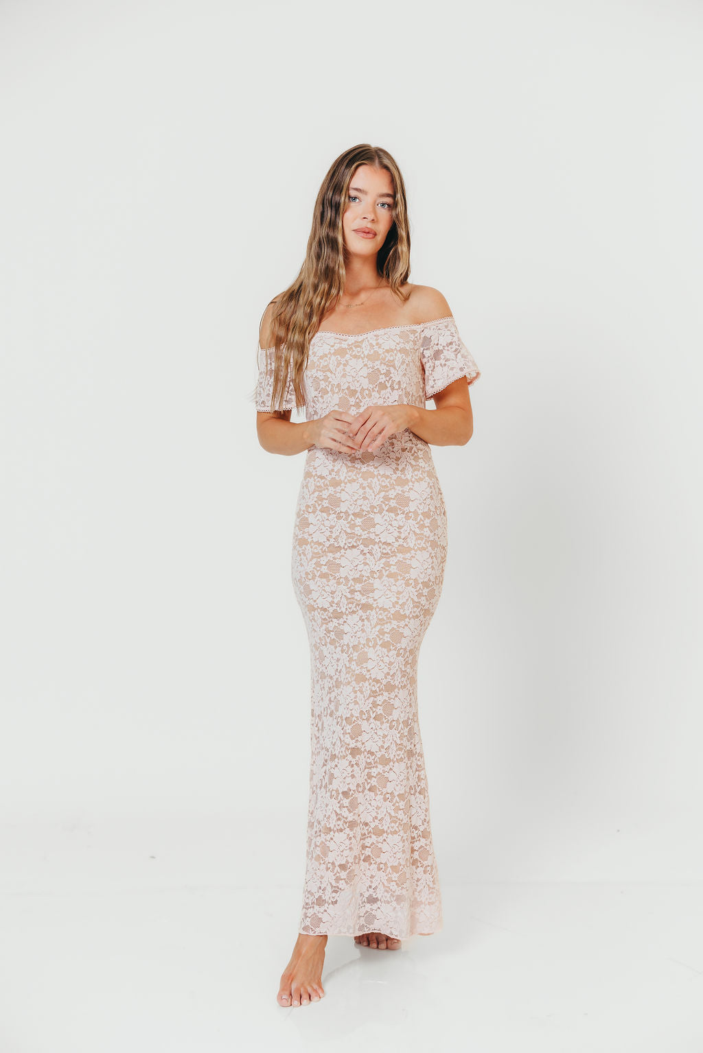 Evermore Lace Maxi Dress in Pale Pink
