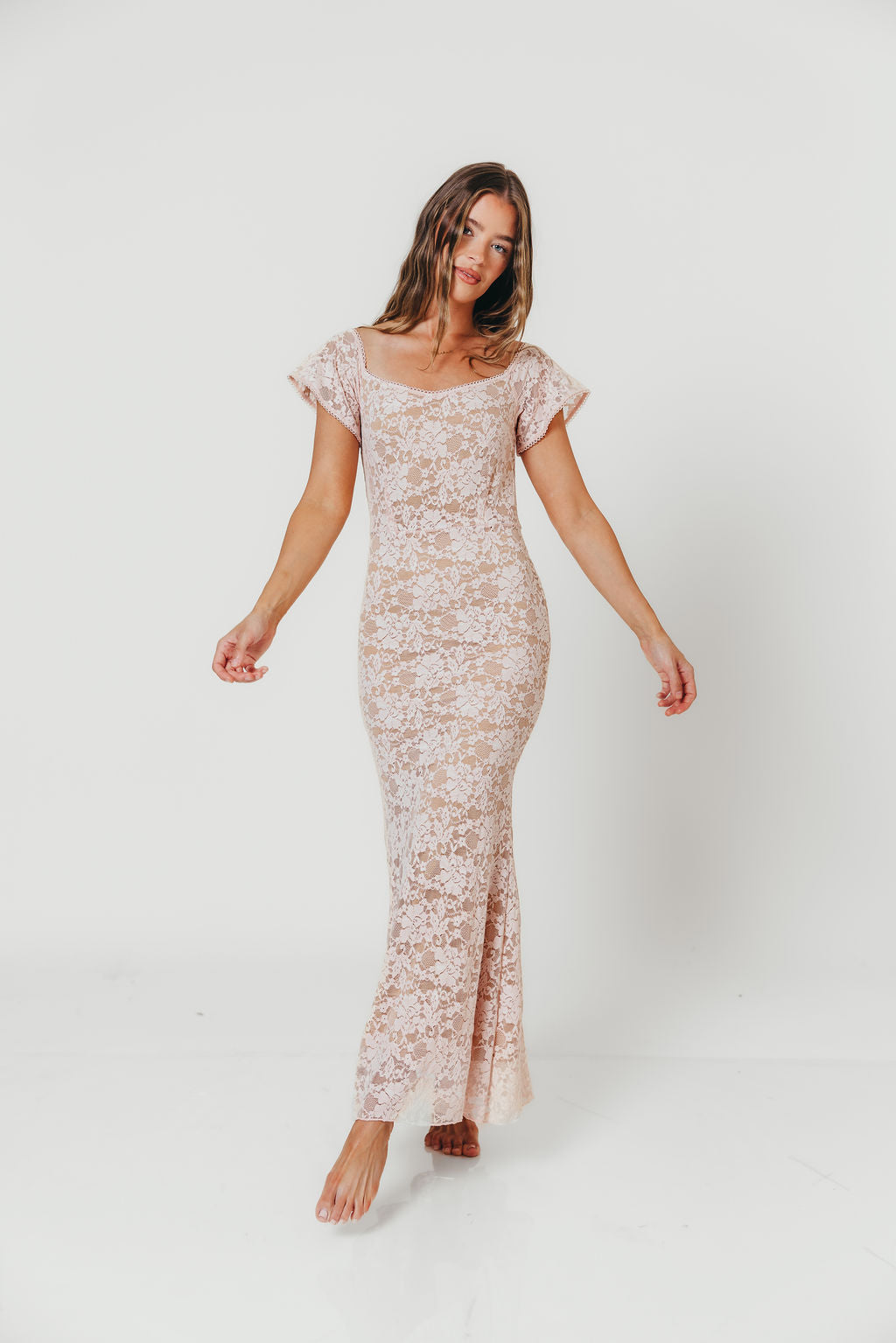 Evermore Lace Maxi Dress in Pale Pink
