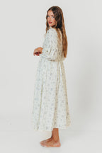 Hunter 100% Cotton Midi Dress in Off White/Blue - Bump Friendly & Inclusive Sizing