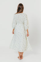 Hunter 100% Cotton Midi Dress in Off White/Blue - Bump Friendly & Inclusive Sizing
