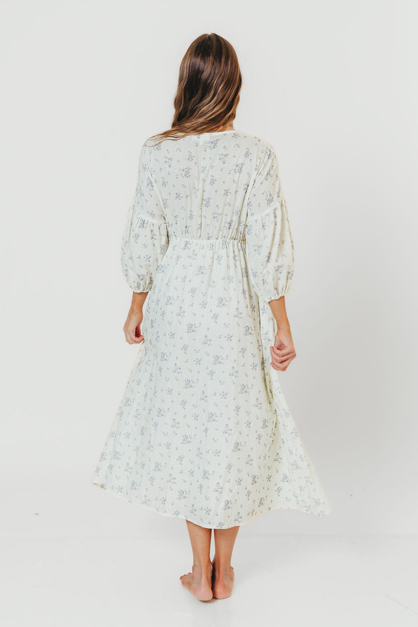 Hunter 100% Cotton Midi Dress in Off White/Blue - Bump Friendly & Inclusive Sizing