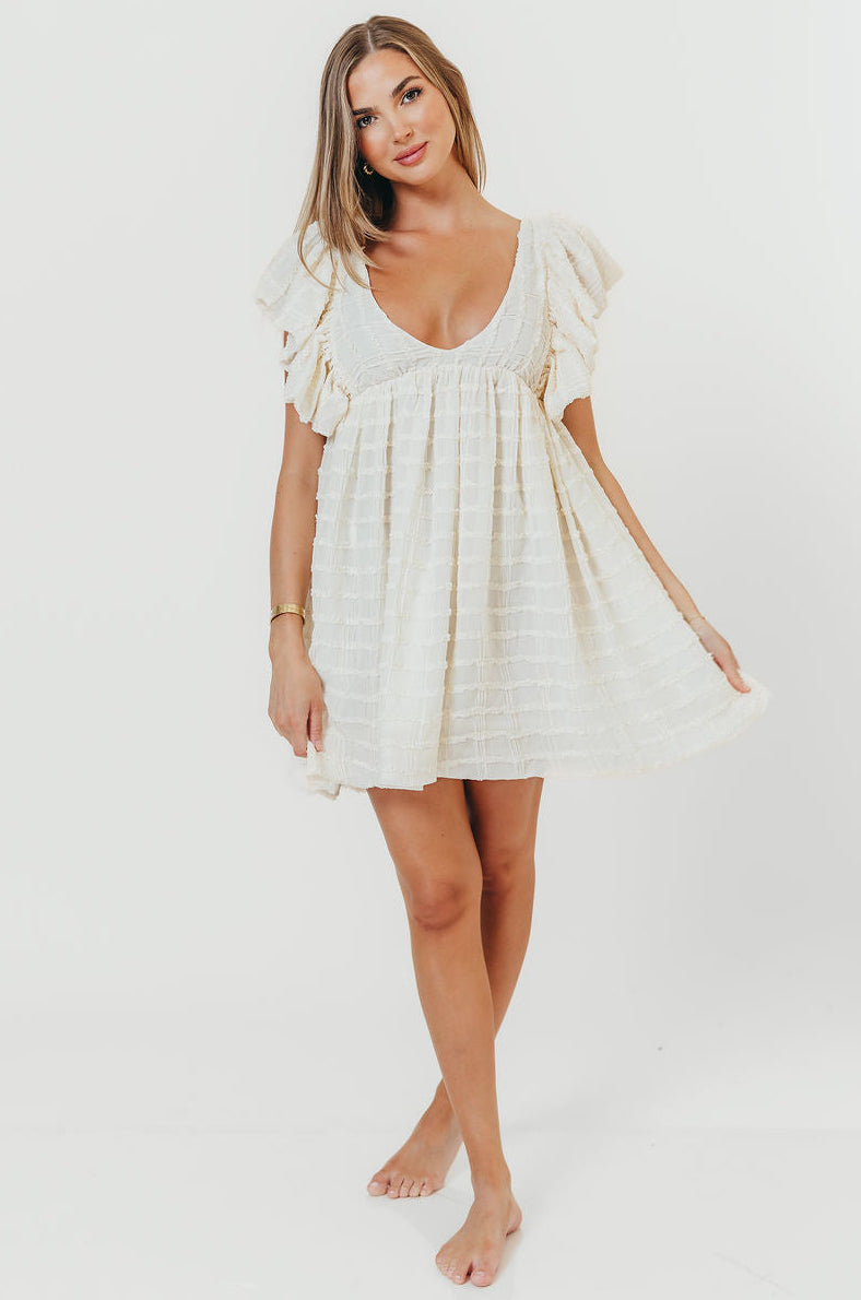 Linden Flutter Babydoll Mini Dress in Cream