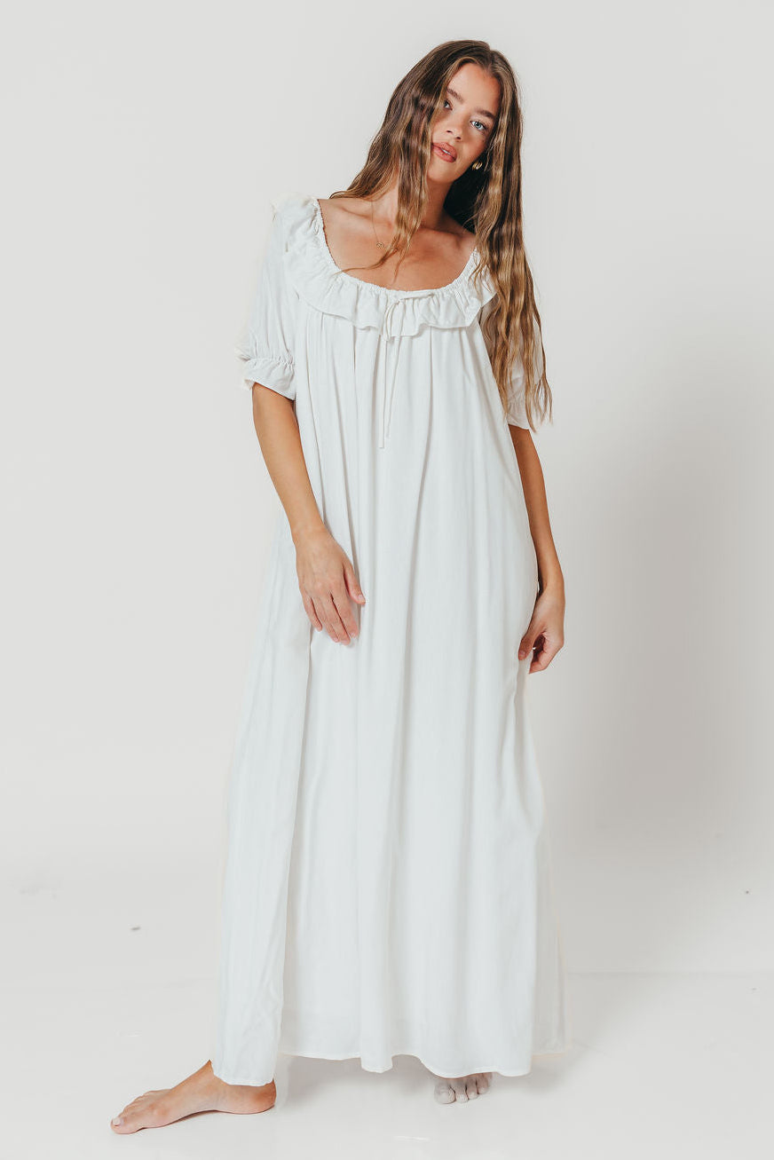 Audrey Linen Blend Maxi Dress in Off-White