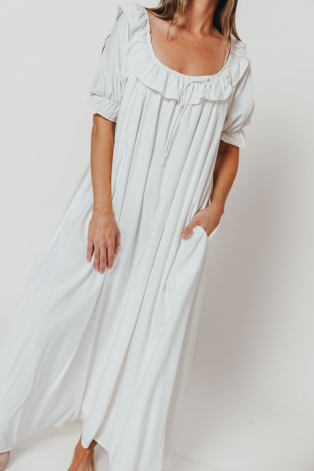 Audrey Linen Blend Maxi Dress in Off-White