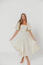 Elena 100% Cotton Midi Dress in Faded Grid - Bump Friendly