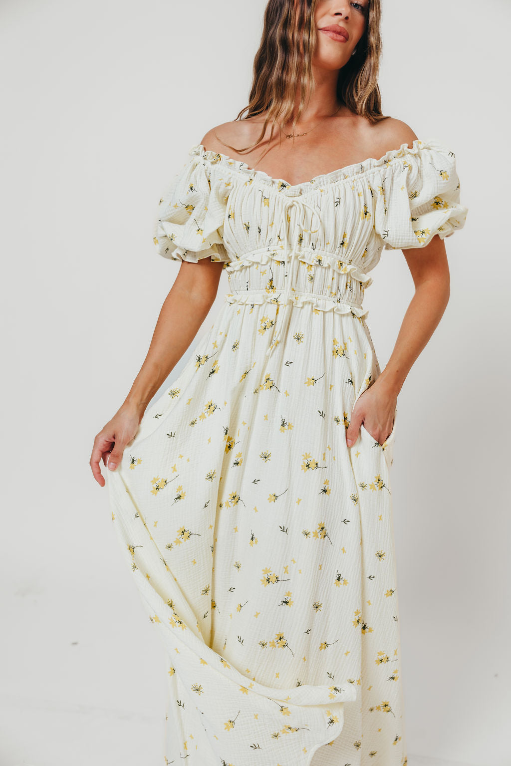 Sydnee Maxi Dress in Yellow Floral - Bump Friendly & Inclusive Sizing