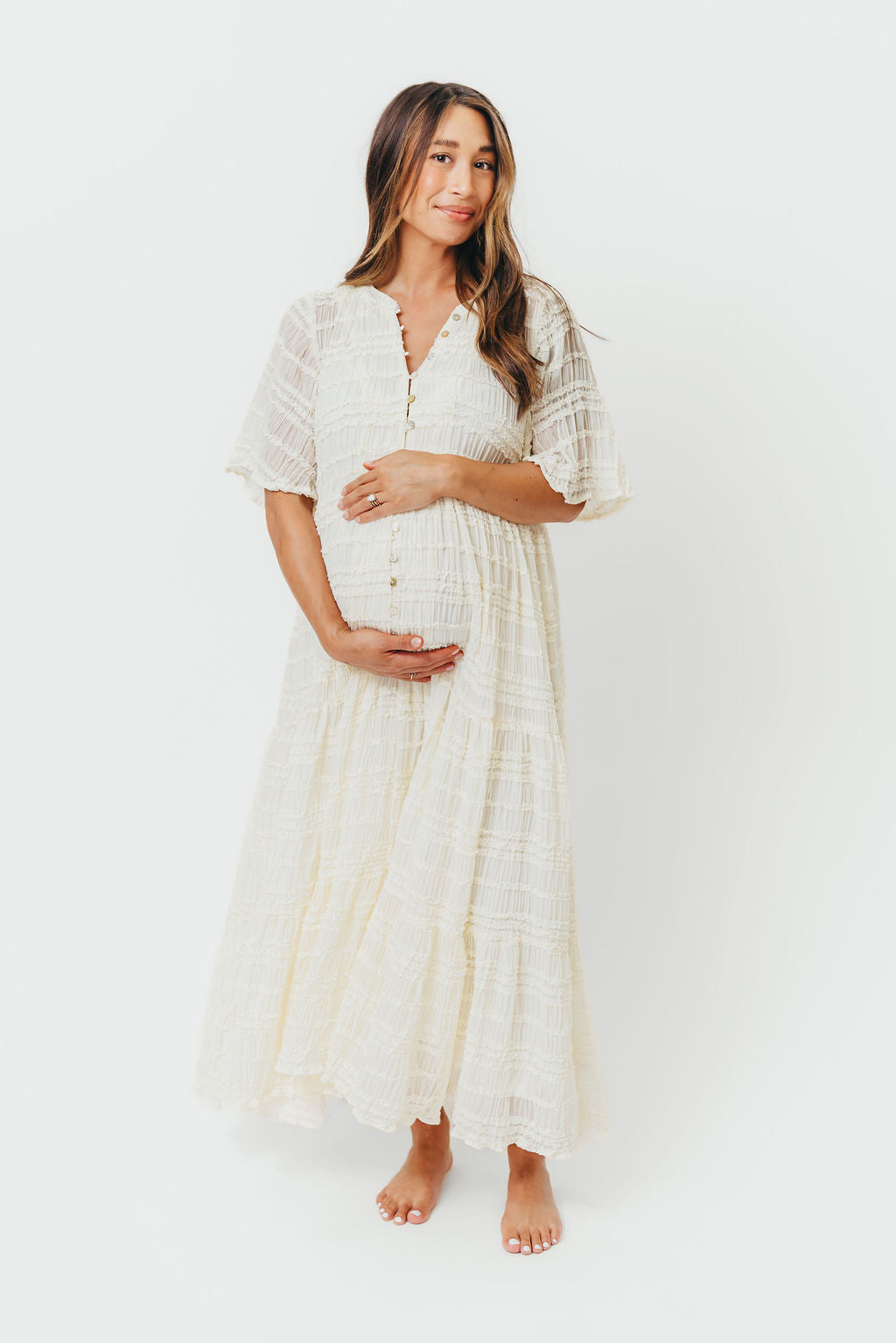 Kristin Tiered Woven Maxi Dress with Detachable Liner in Ivory - Bump Friendly (Restocking in August)