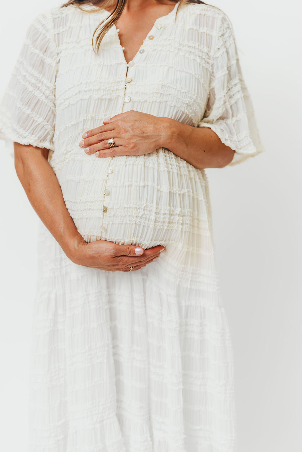 Kristin Tiered Woven Maxi Dress with Detachable Liner in Ivory - Bump Friendly (Restocking in August)