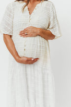 Kristin Tiered Woven Maxi Dress with Detachable Liner in Ivory - Bump Friendly (Restocking in August)