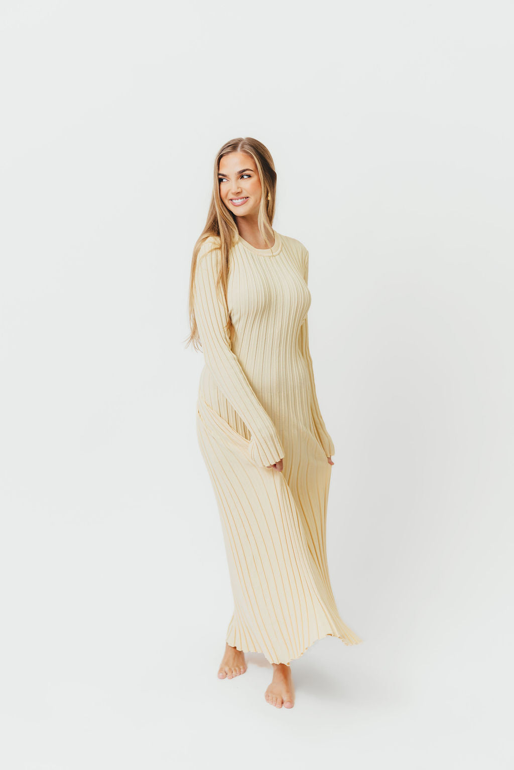 Colette Premium Long Sleeved Ribbed Knit Maxi Dress in Butter Yellow - Bump Friendly *Final-Sale*