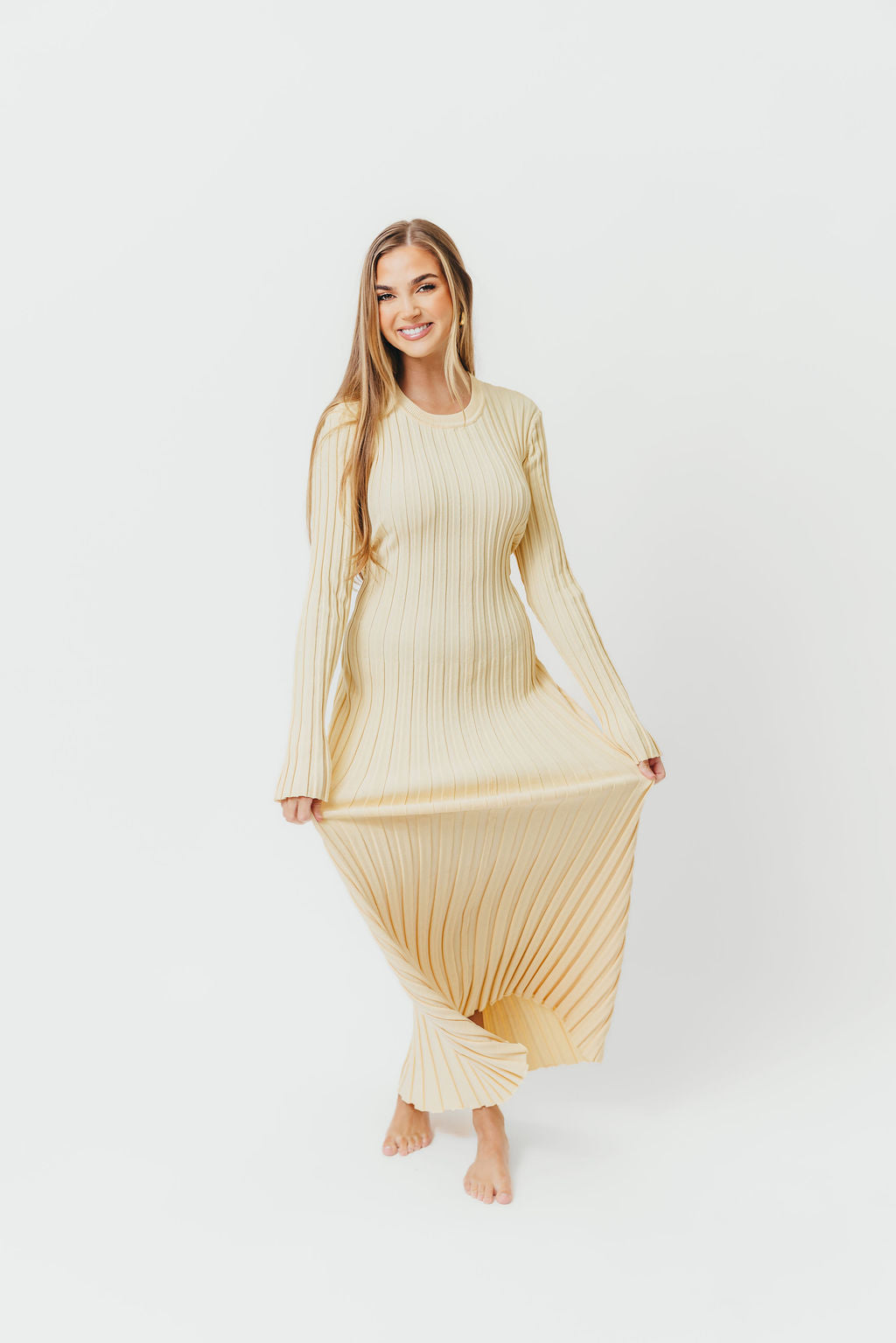 Colette Premium Long Sleeved Ribbed Knit Maxi Dress in Butter Yellow - Bump Friendly *Final-Sale*
