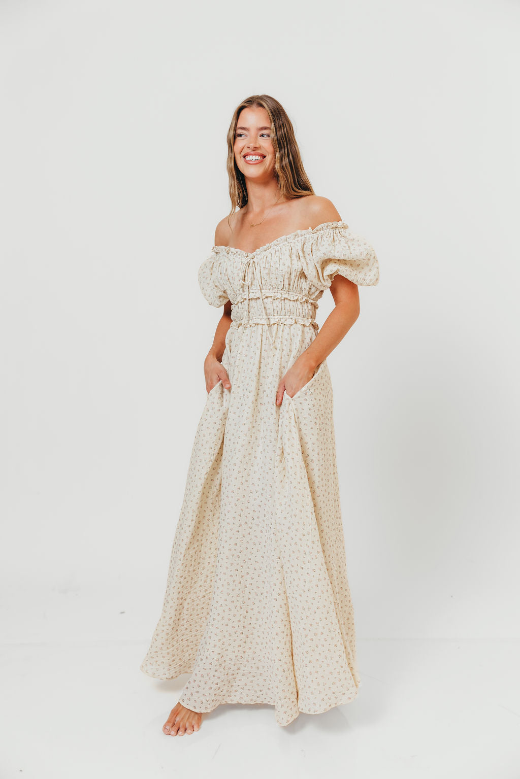 100% Cotton Sydnee Maxi Dress in Premium Blush Floral - Bump Friendly & Inclusive Sizing