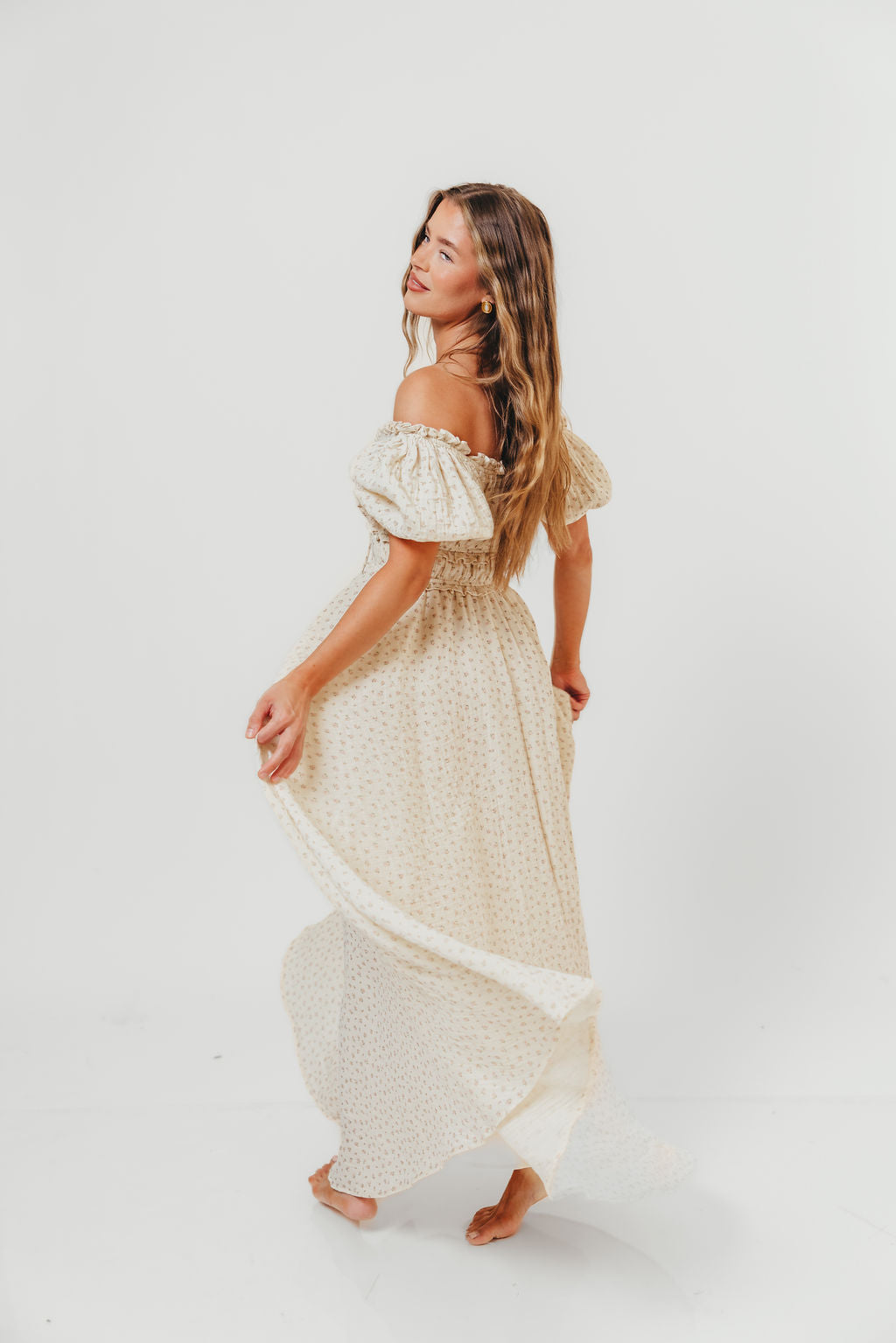 100% Cotton Sydnee Maxi Dress in Premium Blush Floral - Bump Friendly & Inclusive Sizing