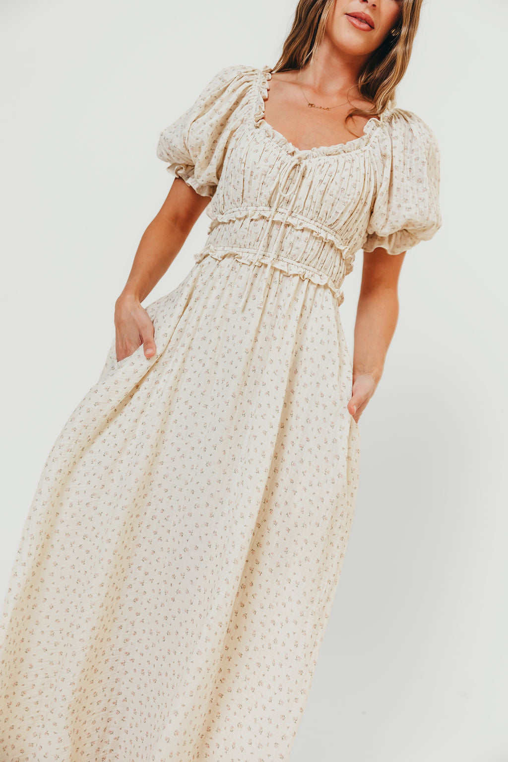 100% Cotton Sydnee Maxi Dress in Premium Blush Floral - Bump Friendly & Inclusive Sizing