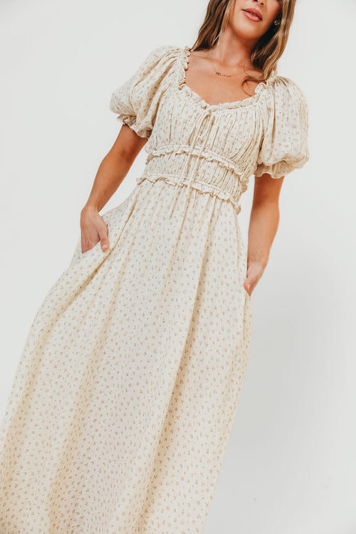 100% Cotton Sydnee Maxi Dress in Premium Blush Floral - Bump Friendly & Inclusive Sizing