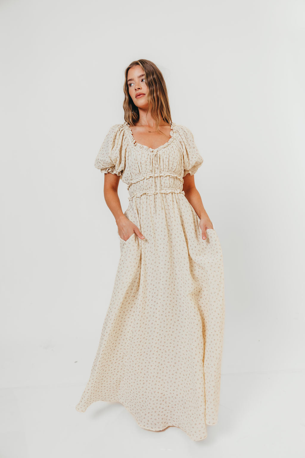 100% Cotton Sydnee Maxi Dress in Premium Blush Floral - Bump Friendly & Inclusive Sizing