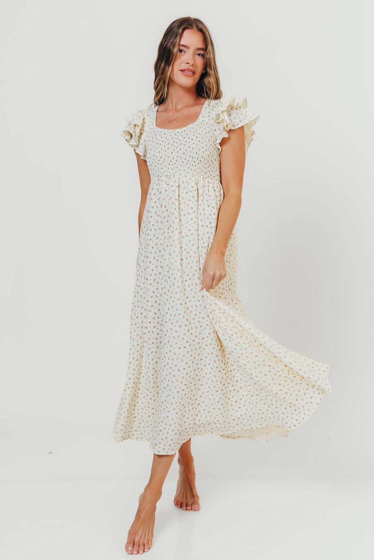 Mikel 100% Cotton Floral Maxi Dress in Pink
