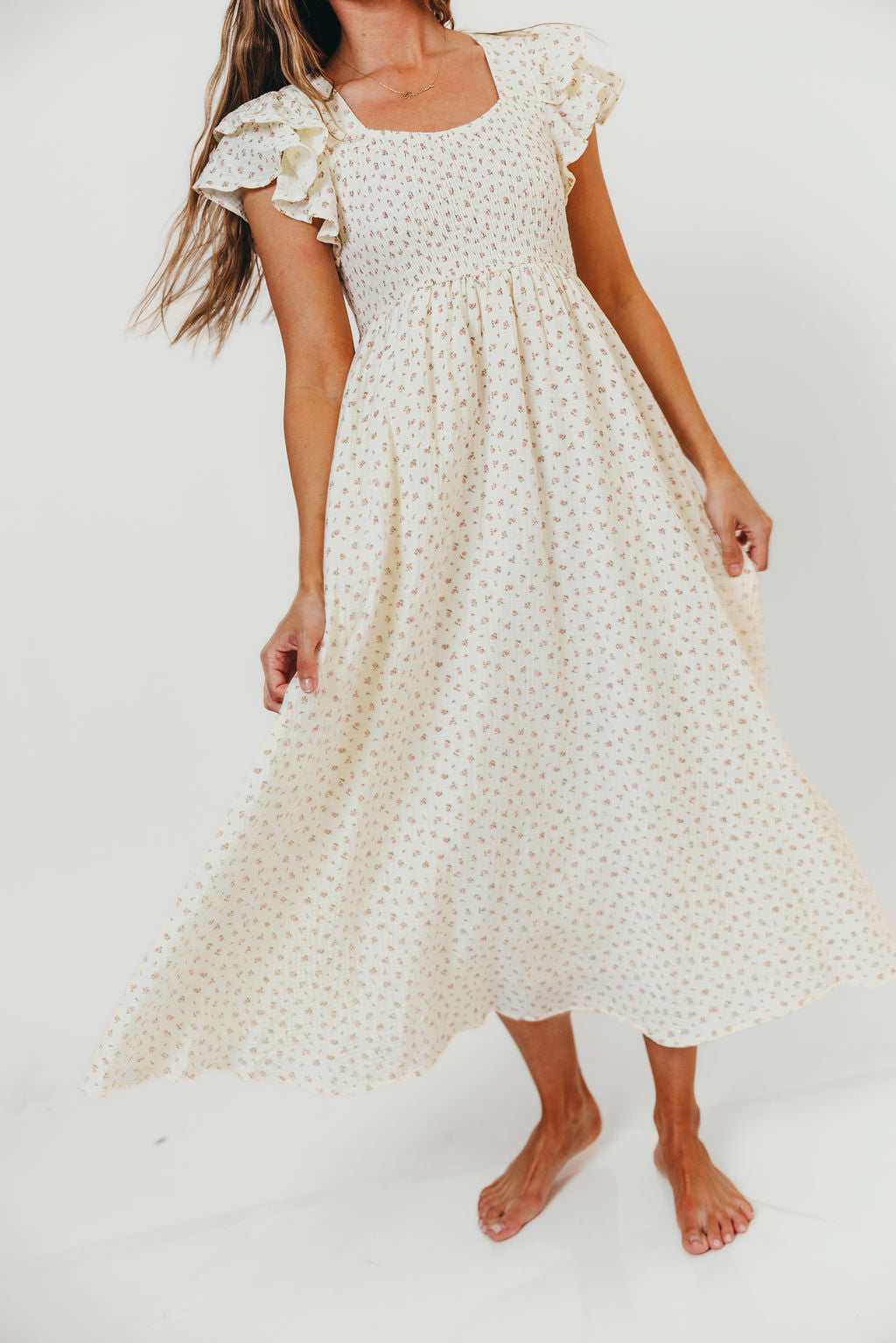 Mikel 100% Cotton Floral Maxi Dress in Pink