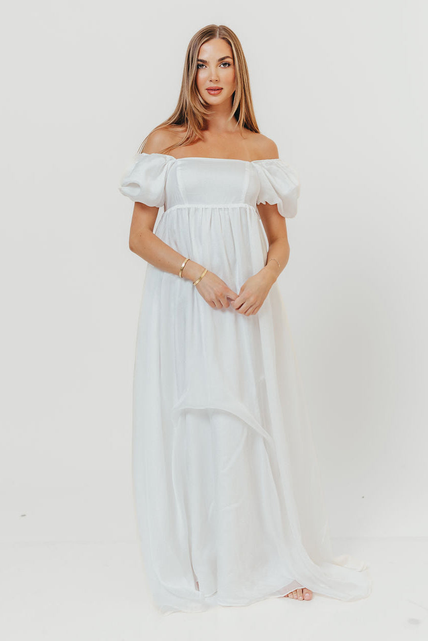 Maison Monochromatic Babydoll Maxi Dress in White