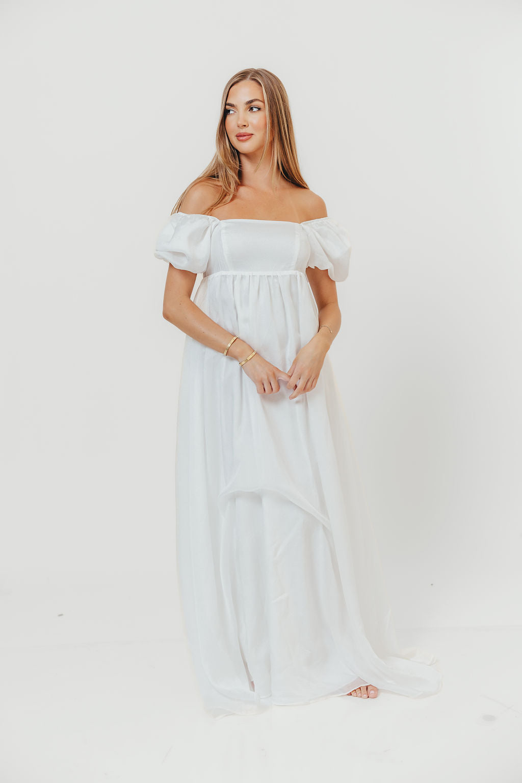Maison Monochromatic Babydoll Maxi Dress in White
