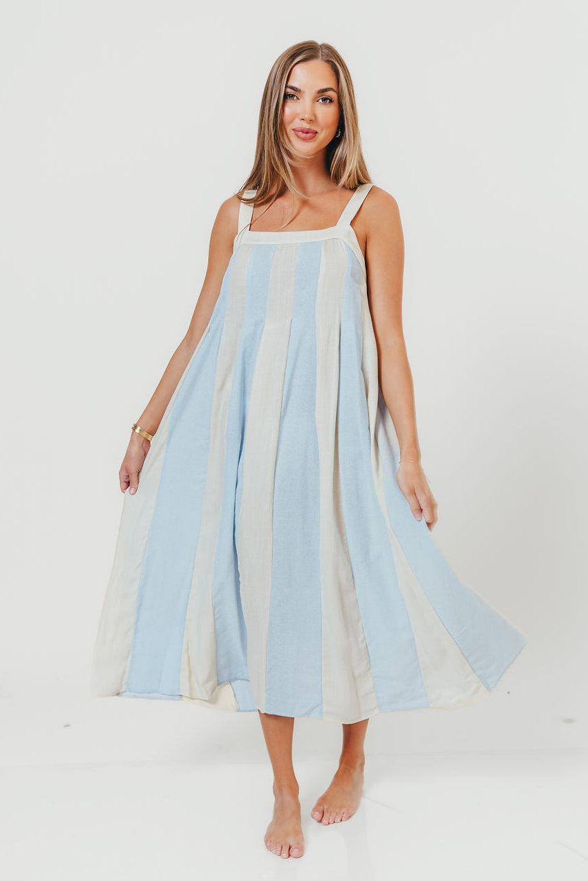 Roanne Midi Dress in Cream Blue