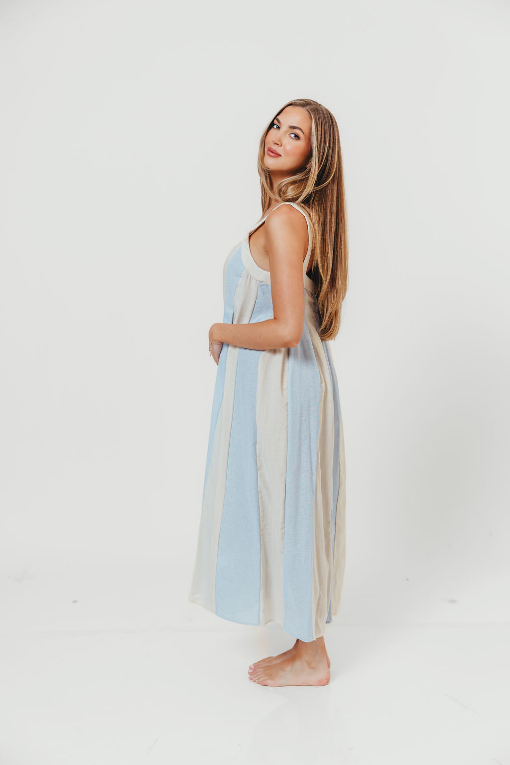 Roanne Midi Dress in Cream Blue