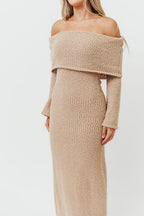 Nora Knit Maxi Dress in Tan - Bump Friendly