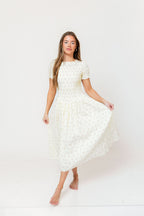 Bianca Smocked Floral Midi Dress in Butter Yellow