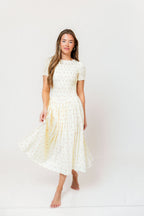 Bianca Smocked Floral Midi Dress in Butter Yellow