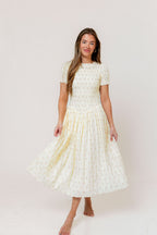 Bianca Smocked Floral Midi Dress in Butter Yellow