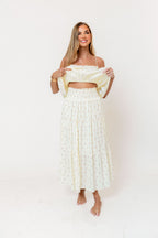 Gracie 100% Cotton Tiered Floral Midi Skirt in Butter Yellow